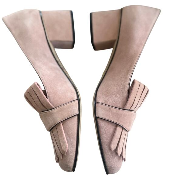 Gucci Double GG Marmont Blush Pink Suede Fringe Loafer Pump - Picture 8 of 15